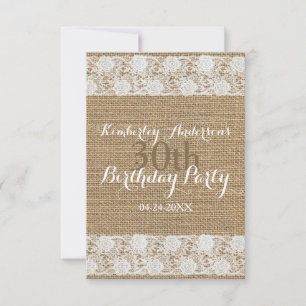 Invitation Dentelle romantique et burlap - 30e fête d'anniver