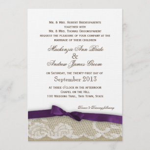 Invitation Dentelle romantique et Mariage noir pourpre