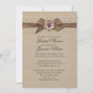 Invitation Dentelle romantique Floral Burlap Ribbon Douche In