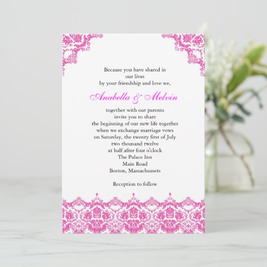 Invitation Dentelle rose (Debout devant)