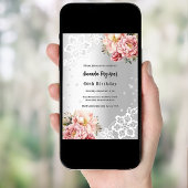 Invitation dentelle rose argent d'anniversaire