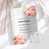Invitation dentelle rose argent d'anniversaire
