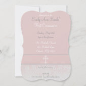 Invitation Dentelle rose Conception de la première communion  (Devant)
