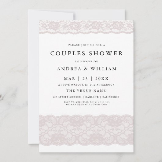 Invitation Dentelle rose Élégant Couples Moderne Douche Invit (Devant)