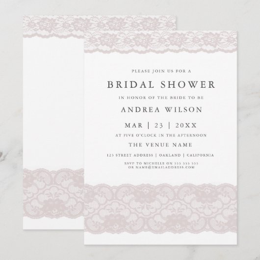 Invitation Dentelle rose Élégant Moderne Douche nuptiale Invi (Devant / Derrière)