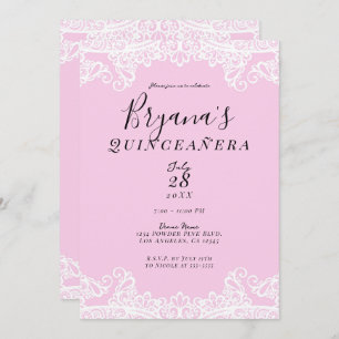 Invitation Dentelle rose et blanche Elégante Quinceañera