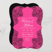 Invitation Dentelle rose et noire Élégant Mariage gothique (Devant / Derrière)