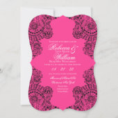 Invitation Dentelle rose et noire Élégant Mariage gothique (Devant)
