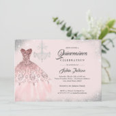 Invitation Dentelle rose or Diamond Gown Quinceanera (Debout devant)