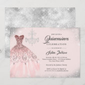 Invitation Dentelle rose or Diamond Gown Quinceanera (Devant / Derrière)