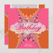 Invitation Dentelle rose Orange Exotique Anniversaire Invitat (Devant / Derrière)