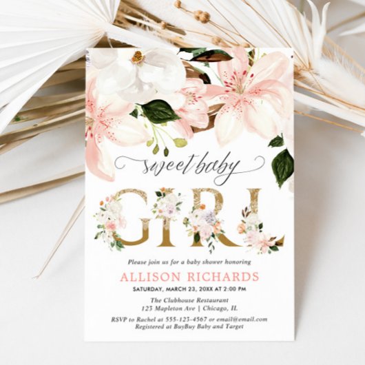 Invitation Dentelle rose pâle burlap baby shower fille floral