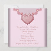Invitation Dentelle rose Perle Coeur rose Bébé rose Fille Dou (Dos)