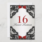 Invitation Dentelle rouge, blanche et noire Sweet 16 (Dos)