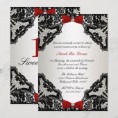 Invitation Dentelle rouge, blanche et noire Sweet 16 (Devant / Derrière)