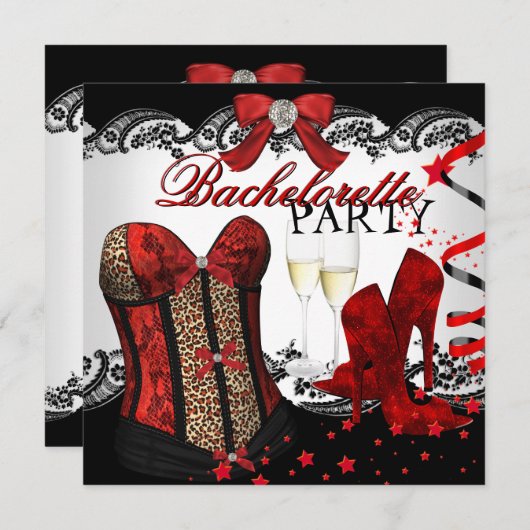 Invitation Dentelle Rouge Corse Champagne (Devant / Derrière)