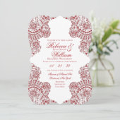 Invitation Dentelle rouge et blanche Élégant Mariage gothique (Debout devant)