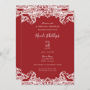Invitation Dentelle rouge et blanche Élégante Fête des mariée