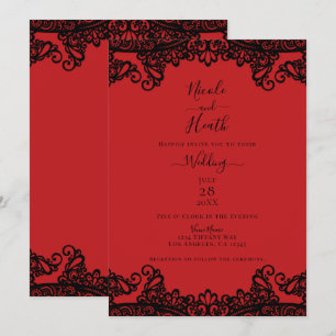 Invitation Dentelle rouge et noire Élégant mariage