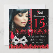 Invitation Dentelle rouge Masquerade Quinceanera (Devant)