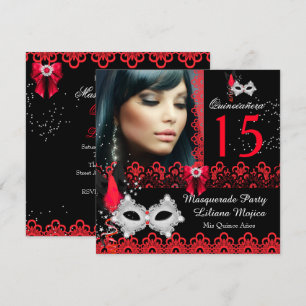 Invitation Dentelle rouge Masquerade Quinceanera