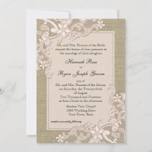 Invitation Dentelle rousse de pays vintage design et Burlap