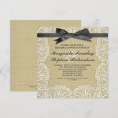 Invitation dentelle ruban & burlap répétition rustique dîner (Devant / Derrière)