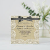 Invitation dentelle ruban & burlap répétition rustique dîner (Debout devant)