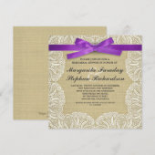 Invitation dentelle ruban & burlap répétition rustique dîner (Devant / Derrière)