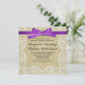 Invitation dentelle ruban & burlap répétition rustique dîner (Debout devant)