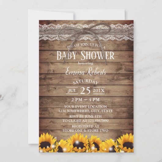 Invitation Dentelle rustique & Baby shower floral de tourneso (Devant)