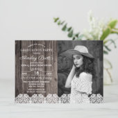 Invitation Dentelle rustique | Bois Photo Graduation Party (Debout devant)