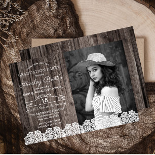 Invitation Dentelle rustique   Bois Photo Graduation Party
