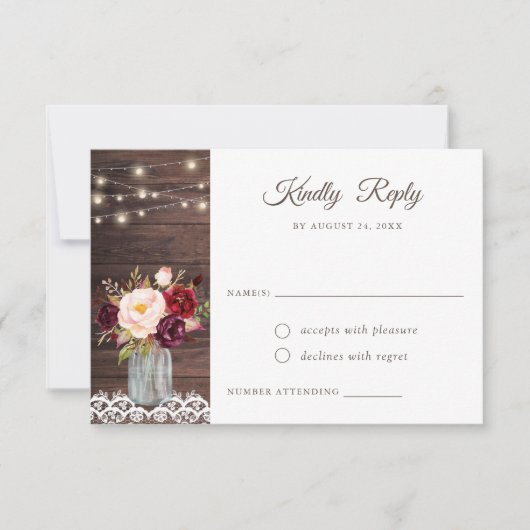 Invitation Dentelle rustique en bois Brousse Bourgogne Mason  (Devant)