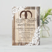 Invitation Dentelle rustique en bois fer à cheval Fête des ma (Debout devant)