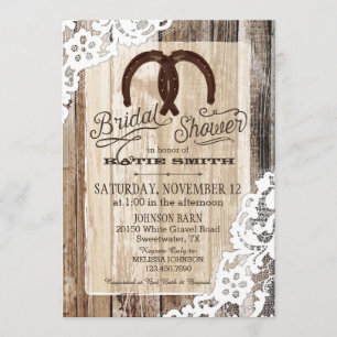 Invitation Dentelle rustique en bois fer à cheval Fête des ma