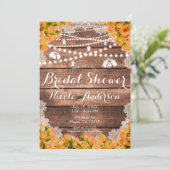 Invitation Dentelle rustique en bois Rose jaune Élégante Fête (Debout devant)