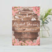 Invitation Dentelle rustique en bois Roses roses Élégantes Fê (Debout devant)