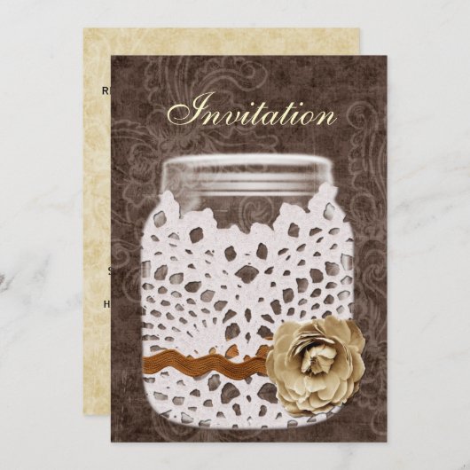 Invitation Dentelle rustique enveloppé Mason Jar Mariage (Devant / Derrière)