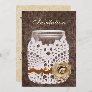 Invitation Dentelle rustique enveloppé Mason Jar Mariage