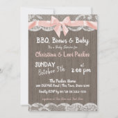 Invitation Dentelle rustique et Baby shower en bois (Devant)