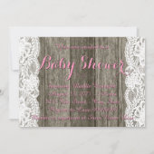 Invitation Dentelle rustique et Baby shower en bois de grange (Dos)
