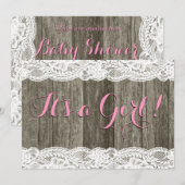 Invitation Dentelle rustique et Baby shower en bois de grange (Devant / Derrière)
