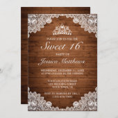 Invitation Dentelle rustique et blanche Tiara Sweet 16 (Devant / Derrière)