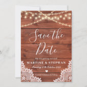 Invitation Dentelle rustique et lumières fées enregistrer la (Devant)