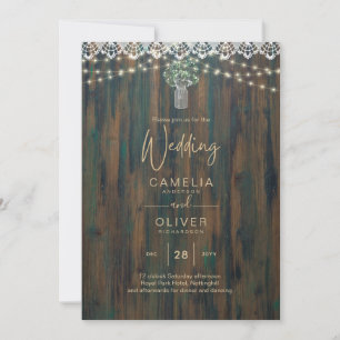 Invitation Dentelle Rustique Gypsophila Lights Mason Jar Mari