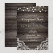 Invitation Dentelle rustique, Lumières à cordes Bois (Devant / Derrière)