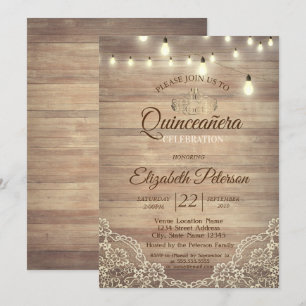 Invitation Dentelle rustique, Lumières, Diadème, Fête de Quin