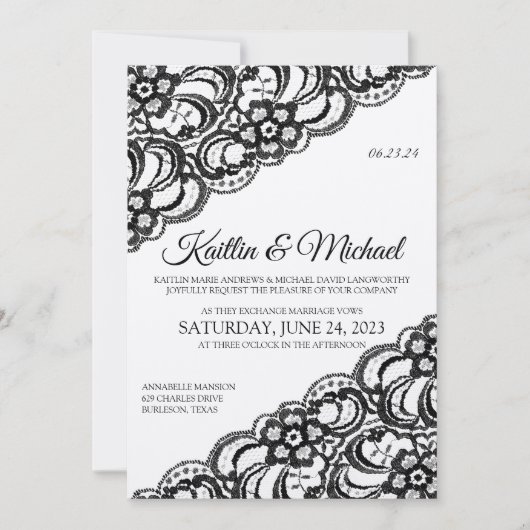 Invitation Dentelle rustique | Noir sur Kraft (Devant)