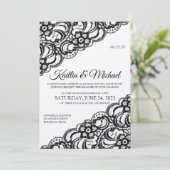 Invitation Dentelle rustique | Noir sur Kraft (Debout devant)